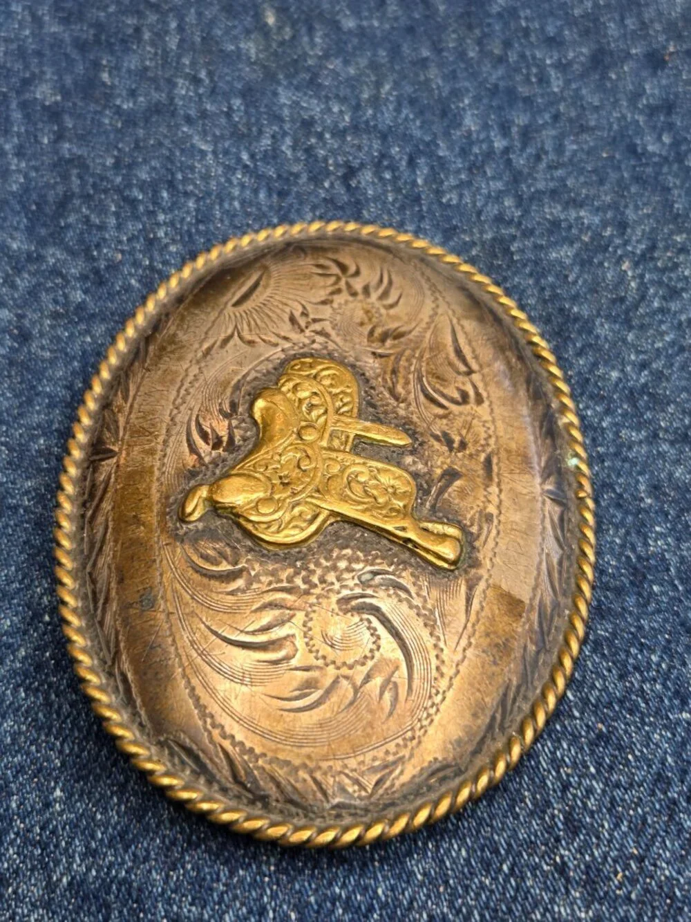 Vintage B-K Silversmith Hand Engraved Sterling Silver Front Saddle Belt Buckle